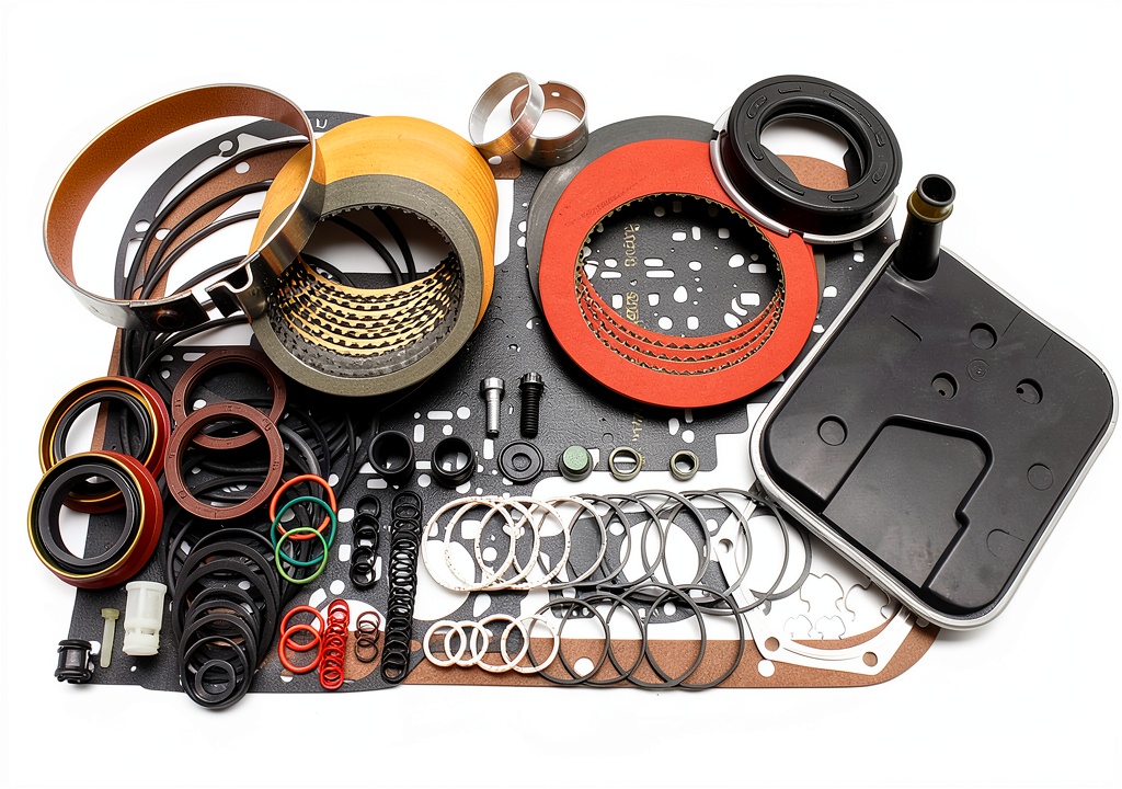 Installing Transmission Rebuild Kit Transparts Premium Gasket on a wooden workbench